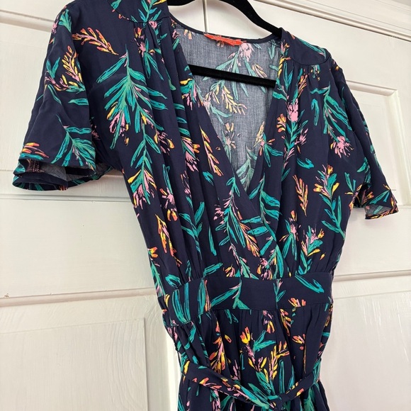 Modcloth Romantic Renewal Faux Wrap Midi Dress Navy Floral Vacation Pink Size XS - Picture 5 of 17